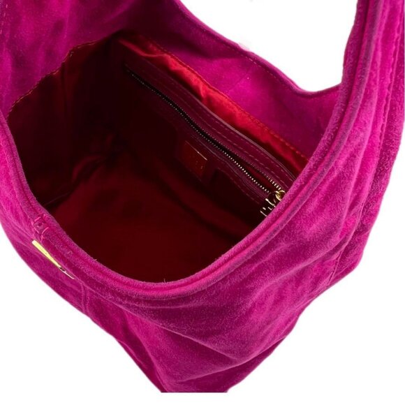 Authentic FENDI Mamma Baguette Pink Suede Gold Glitter Flap Shoulder Bag Purse - Picture 15 of 16